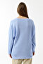 Women's Blue Oversize Casual V-Neck Knitwear Sweater - 6