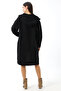 Women's Black Hooded Oversize Loose Long Pocket Knitwear Cardigan - 6