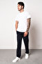 Navy Blue Men's Zipper Pocket Embroidery Detailed Straight Leg Relaxed Cut Sweatpants - 3