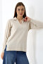 Women's Polo Neck Long Sleeve Knitwear Blouse Beige - 5