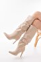 Infon Syt-2003 Beige Suede Bellows Thin Heeled Casual Boots - 2