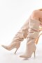Infon Syt-2003 Beige Suede Bellows Thin Heeled Casual Boots - 3