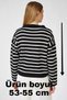 Women's White Polo Neck Striped Knitwear Crop Sweater - 2