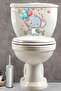 Balloons Flowers Hearts and Tiny Cute Elephant Toilet Seat Sticker Bathroom Sticker