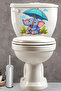 Cute Elephant Sitting with a Umbrella under the Rain Themed Toilet Seat Sticker Bathroom Sticker