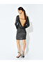 Slim Fit Long Wide Sleeve Back Low-Cut Sequin Sequined Mini Dress - 4