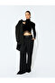 Long Sleeve Stand Collar Dangle Stone Detailed Crop Velvet Blouse - 2