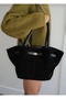 Women's Black Suede Leather Long Strap Magnet Closure Shoulder & Hand Bag - 8