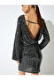 Slim Fit Long Wide Sleeve Back Low-Cut Sequin Sequined Mini Dress