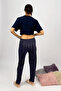 Women's Elastic Waist 100% Cotton Ribbon Patterned Pajama Bottoms New Navy Blue - 5
