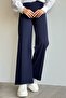 Wide Leg Elastic Waist Trousers - Navy Blue