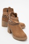 Boliva Tan Suede Belted Chain Women's Thick Heeled Boots