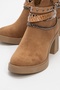 Boliva Tan Suede Belted Chain Women's Thick Heeled Boots - 3