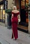 Burgundy Nico Draped Madonna Collar Slit Women's Midi Dress - 6