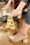 Nude Suede Women's Stylish Daily Comfortable Short Heeled Shoes Open Back Heel Height 5cm - 2