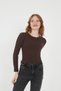Women's 100% Cotton Crew Neck Long Sleeve Ribbed Blouse