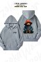 Oversize Paddington Bear with Suitcase Back Print Zippered Hooded Gray Cardigan (2 Yarns)