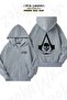 Oversize Assasin's Creed Back Printed Zippered Hooded Gray Cardigan (2 Yarn)