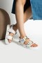 Myles White Vegan Leather Gold Buckle Women's Sandals - 3