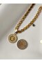 Arpa Steel Necklace Tura Model with Zircon Stone Detail and Evil Eye Beads - 3