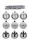 Christmas Ball Ornament 6 cm 9 Pieces Matte Shiny Draw. Silver Brs-3571