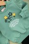Baby Girl Flower Printed Shoulder Lace Trimmed Fleece Double Set 6-9-12-18-24 Months - 2