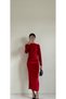 Velvet Shoulder and Waist Part Draped Long Sleeve Women's Dress with Zipper Closure - 5