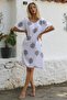 Italian Navy Blue-White Boat Neck Short Sleeve Pocket Allover Printed Woven Linen Blended Beach Dress - 5