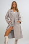 Women's Beige Double Breasted Waist Belted Herringbone Patterned Cashmere Coat Vgn-X10824