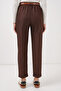 6686 Women's Pleated Belt Fabric Trousers - Brown - 6