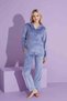 New Season Moon Patterned Trend Model Velvet Buttoned Mother/Daughter Pajama Set 2800-Grey - 5