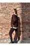Women's Coffee Hooded Skirt Detail Crest Reverse Stitching Double Suit - 4