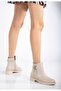 Women's Boots Beige Side Elastic Buckle - 2