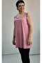 Thick Strap Combed Cotton Viscose T-Shirt with Dusty Rose Piping Detail