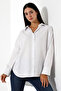 Oversize Micro Satin Draped White Women's Shirt - 6