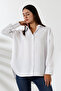 Oversize Micro Satin Draped White Women's Shirt - 4