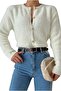 Women's White Gold Gold Buttoned Crew Neck Teddy Cardigan - 2