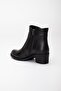 Genuine Leather Women's Heeled Ankle Boots Black Lace-Free Round Toe - 5