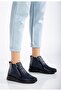 Genuine Leather Orthopedic Women's Boots Navy Blue 2 Zippered Padded Sole - 2