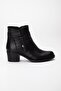 Genuine Leather Women's Heeled Ankle Boots Black Lace-Free Round Toe - 3