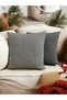 Set of 2 Patterned and Plain Linen Cushion Covers