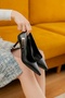 Bentlev Black Skin Cross Strap (8 cm) Pointed Toe Heeled Shoes - 3