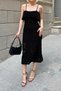 Black Hanging Neck Detail Openwork Knitted Women's Knitwear Midi Dress - 5