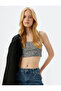 Sequin Sequined Rope Strap Crop Square Neck Evening Dress Blouse