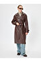 Double Breasted Long Faux Leather Trench Coat with Pockets - 3