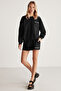 Carrol Women's Embroidered Elastic Waist 3 Thread Organic Cotton Relaxed Black Shorts - 4