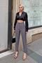Gray Anna High Waist Women's Pants with Thin Sleeves - 2