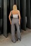 Gray Striped Tie-Detail Women's Pants - 5