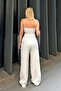 White Double Buttoned Pleated Women's Palazzo Linen Trousers - 5