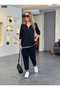 Women's Stripe Patterned Hooded Bottom Top Double Set - 2